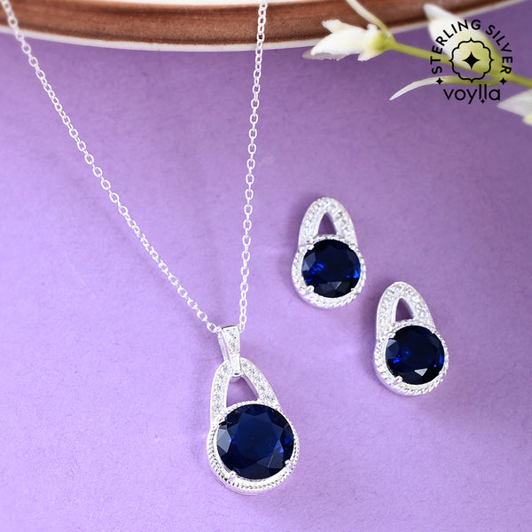 Blue Sandstone Necklace & Earrings Set, Blue Goldstone Pointed Teardrop Pendants on 925 Sterling Silver, good OOAK Gemstone Jewelry Gift Set