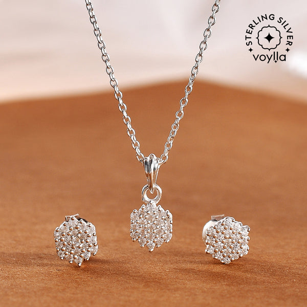 925 Sterling Silver Round Cut CZ Pendant Set