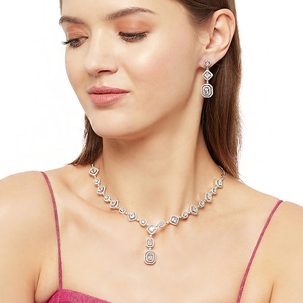 Cz Elegance Leaf Shaped Silver Necklace Set – VOYLLA
