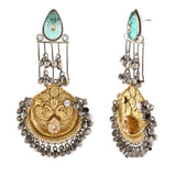 Antique Opulance Floral Statement Turquoise Chandbali Earrings