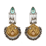 Antique Opulance Floral Statement Turquoise Chandbali Earrings