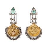 Antique Opulance Floral Statement Turquoise Chandbali Earrings