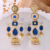 Antique Opulance Statement Blue Chandbali Earrings