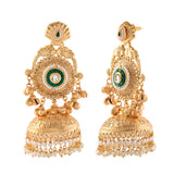 Antique Opulance Statement Green Chandbali Jhumka Earrings