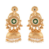 Antique Opulance Statement Green Chandbali Jhumka Earrings