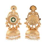 Antique Opulance Statement Green Chandbali Jhumka Earrings