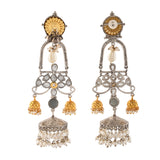 Antique Opulance Floral Statement Chandbali Jhumka Earrings