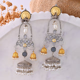 Antique Opulance Floral Statement Chandbali Jhumka Earrings