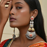 Antique Opulance Statement Red Chandbali Earrings