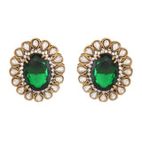 Antique Opulance Elegant Green Stone Statement Stud Earrings