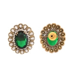 Antique Opulance Elegant Green Stone Statement Stud Earrings