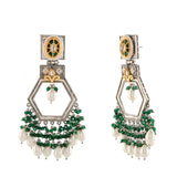 Antique Opulance Elegant Green Statement Chandbali Earrings