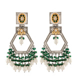 Antique Opulance Elegant Green Statement Chandbali Earrings