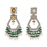 Antique Opulance Elegant Green Statement Chandbali Earrings