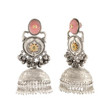 Antique Opulance Elegant Pink Statement Chandbali Jhumka Earrings