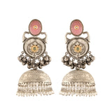 Antique Opulance Elegant Pink Statement Chandbali Jhumka Earrings