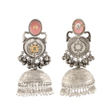 Antique Opulance Elegant Pink Statement Chandbali Jhumka Earrings