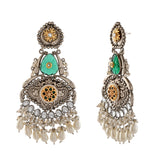 Antique Opulance Elegant Green Long Chandbali Earrings