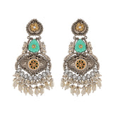 Antique Opulance Elegant Green Long Chandbali Earrings