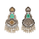 Antique Opulance Elegant Green Long Chandbali Earrings