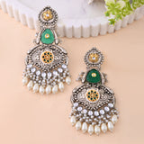 Antique Opulance Elegant Green Long Chandbali Earrings