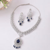 Sparkling Opulance Regal Blue American Diamond Necklace Set