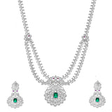 Sparkling Opulance Emerald Plume American Diamond Necklace Set