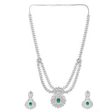 Sparkling Opulance Emerald Plume American Diamond Necklace Set