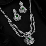 Sparkling Opulance Emerald Plume American Diamond Necklace Set