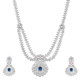 Sparkling Opulance Saphhire Plume American Diamond Necklace Set