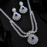 Sparkling Opulance Saphhire Plume American Diamond Necklace Set