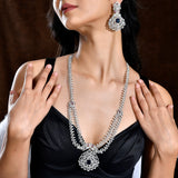 Sparkling Opulance Saphhire Plume American Diamond Necklace Set