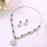 Sparkling Opulance Stunning Green American Diamond Necklace Set