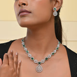 Sparkling Opulance Stunning Green American Diamond Necklace Set