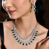 Sparkling Essentials Emerald Cascade Layered American Diamond Necklace Set