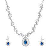 Sparkling Essentials Sapphire LeafyAmerican Diamond Necklace Set