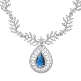 Sparkling Essentials Sapphire LeafyAmerican Diamond Necklace Set