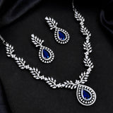 Sparkling Essentials Sapphire LeafyAmerican Diamond Necklace Set