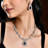 Sparkling Essentials Sapphire LeafyAmerican Diamond Necklace Set