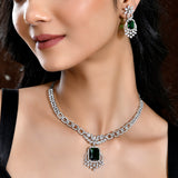 Sparkling Essentials Gleaming Emerald American Diamond Necklace Set