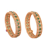 Sparkling Elegance Dazzling Green Kundan American Diamond Bangles