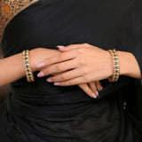 Sparkling Elegance Dazzling Green Kundan American Diamond Bangles