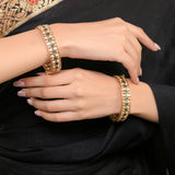 Sparkling Elegance Dazzling Green Kundan American Diamond Bangles