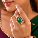 Kundan Opulance Nawabi Green Ring