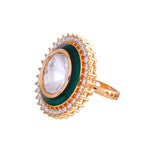 Kundan Opulance Chand Meena Emerald Ring