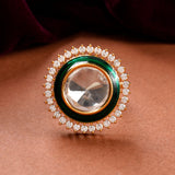 Kundan Opulance Chand Meena Emerald Ring