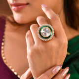 Kundan Opulance Chand Meena Emerald Ring