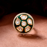 Kundan Elegance Queen Tara Green Ring