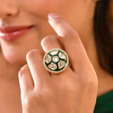 Kundan Elegance Queen Tara Green Ring