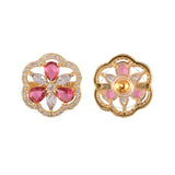 Sparkling Elegance Gold-Plated Dark Pink Floral Stud Earrings